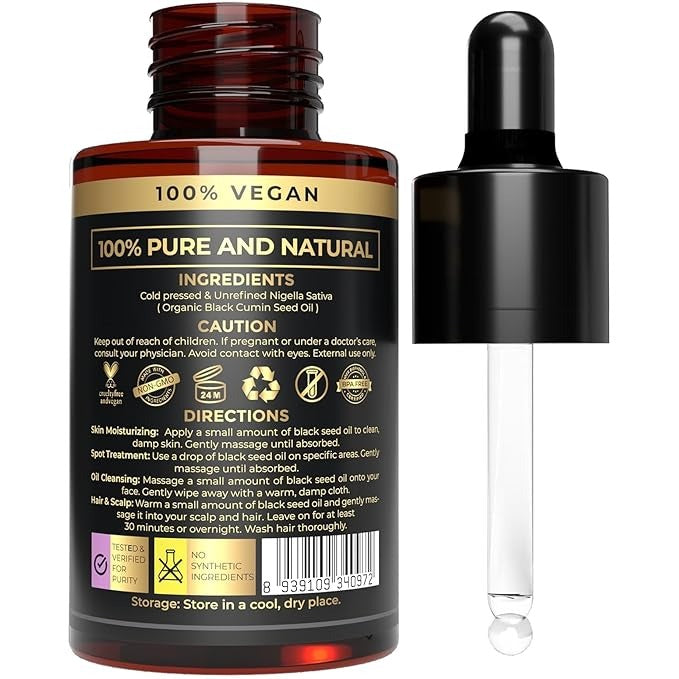 The Organic Forest Organic Black Seed Oil - Cold Pressed Liquid for Skin & Hair Care - 30 ml