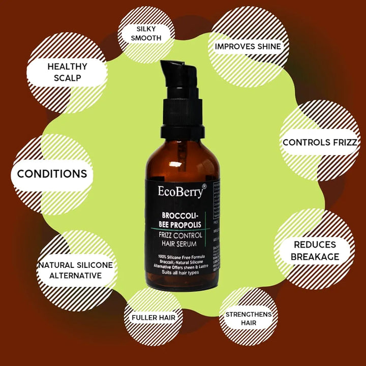 EcoBerry Broccoli Bee Propolis Frizz Control Hair Serum, Moroccan Argan Oil, Enhances Shine Strengthens Hair Follicles, Natural Conditioner & Silicone Alternative, Chemical/Silicone/Paraben Free, Veg