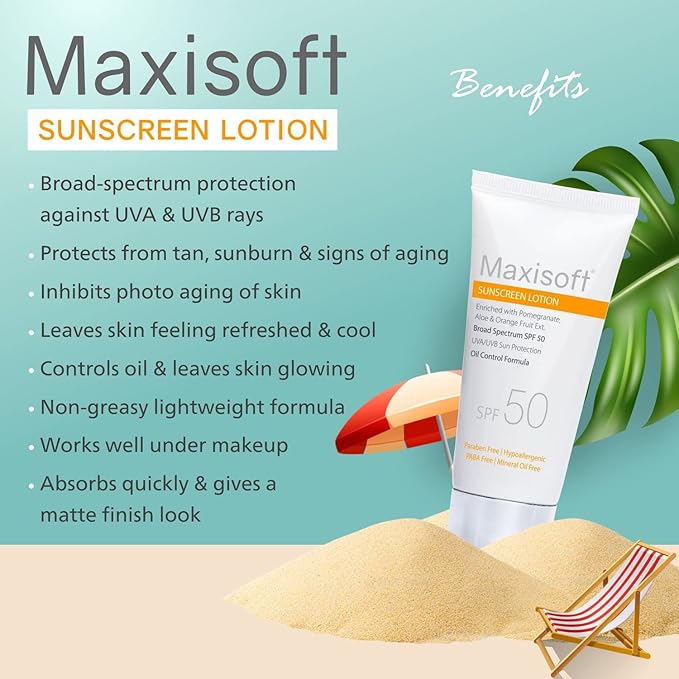 Maxisoft Sunscreen Lotion Spf 50 for All Skin Types Including Oily & Dry Skin - 50 Ml