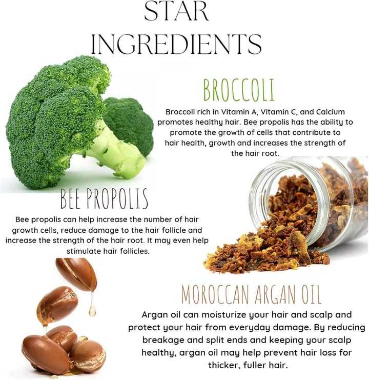EcoBerry Broccoli Bee Propolis Frizz Control Hair Serum, Moroccan Argan Oil, Enhances Shine Strengthens Hair Follicles, Natural Conditioner & Silicone Alternative, Chemical/Silicone/Paraben Free, Veg