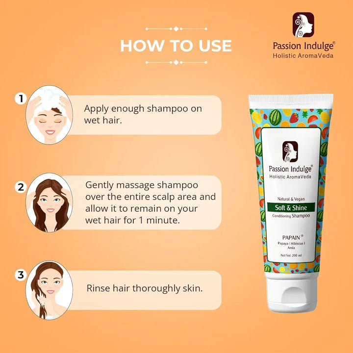 Passion Indulge Papain 2 in 1 Conditioning Shampoo for Soft & Shining Hair-Men & Women | Vegan & Natural - 200ml