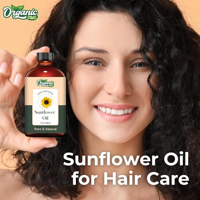 Organic Zing Sunflower (Helianthus) Oil | Carrier Oil for Skincare, Haircare, Massage - 118 Ml