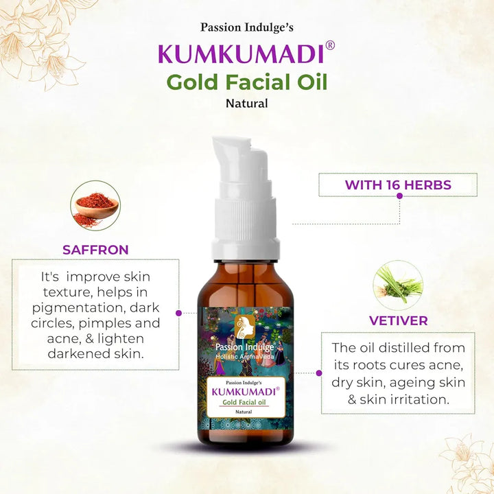 Passion Indulge Kumkumadi Oil-10ml for Glowing Skin |Kumkumadi Tailam With Saffron, Vetiver & 16 Herbs