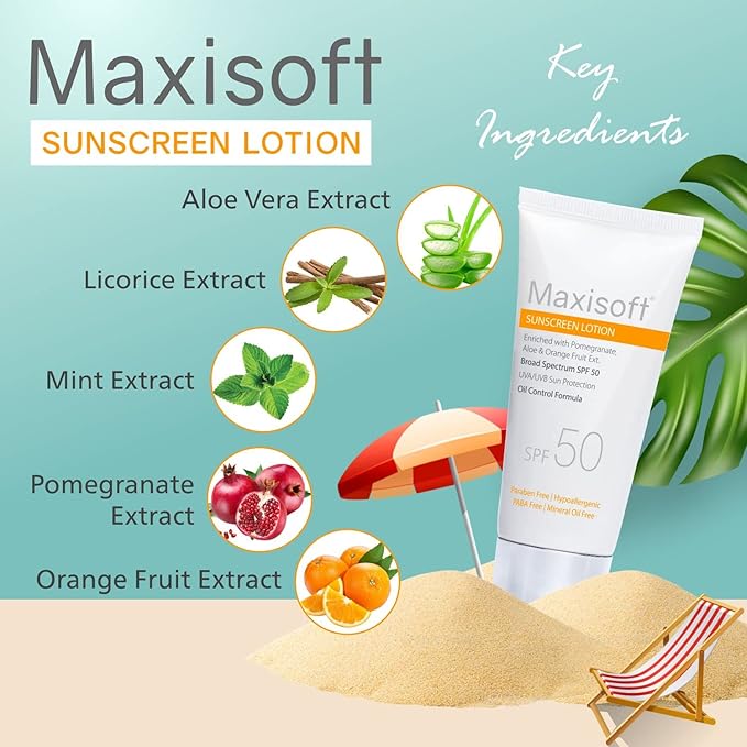 Maxisoft Sunscreen Lotion Spf 50 for All Skin Types Including Oily & Dry Skin - 50 Ml