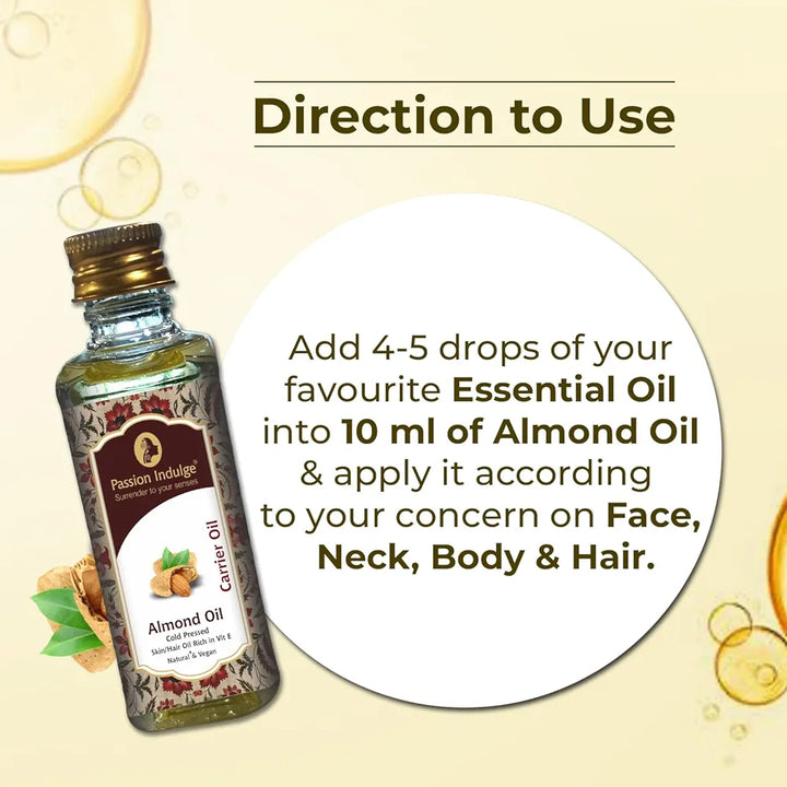 Passion Indulge Natural Almond Oil | Badam Tail | Carrier oil - 60ml | Vegan | Ayurvedic