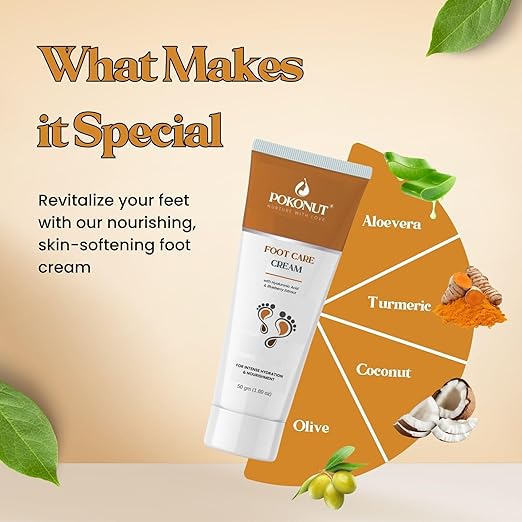 Pokonut Foot Care Cream for Dry and Cracked Heels - 50 gms