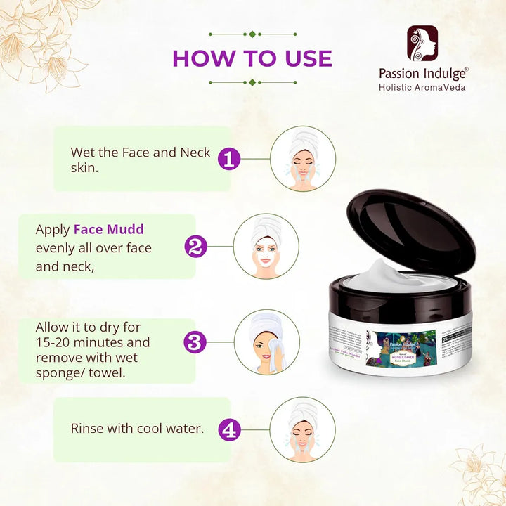 Passion Indulge Kumkumadi Natural Face Mudd Pack for Anti-Aging, Glowing, shine and Brightness with Saffron, Vetiver Oil, and 16 Herbs for All Skin Types - 250gm