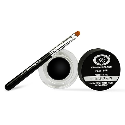 Fashion Colour Gel Kajal and Eyeliner Waterproof Black With Brush - 6 gms