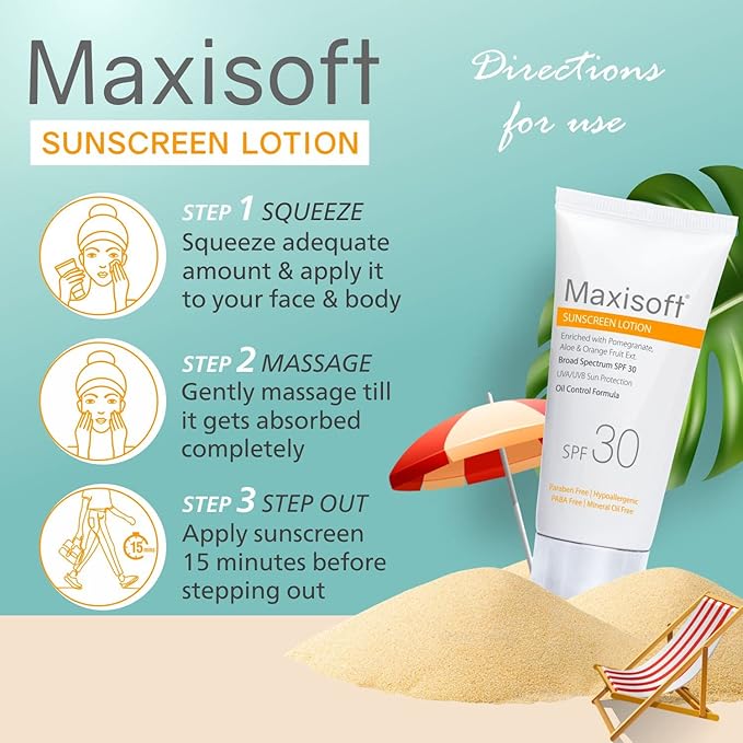 Maxisoft Sunscreen Lotion Spf 30 for All Skin Types Including Oily & Dry Skin - 50 Ml