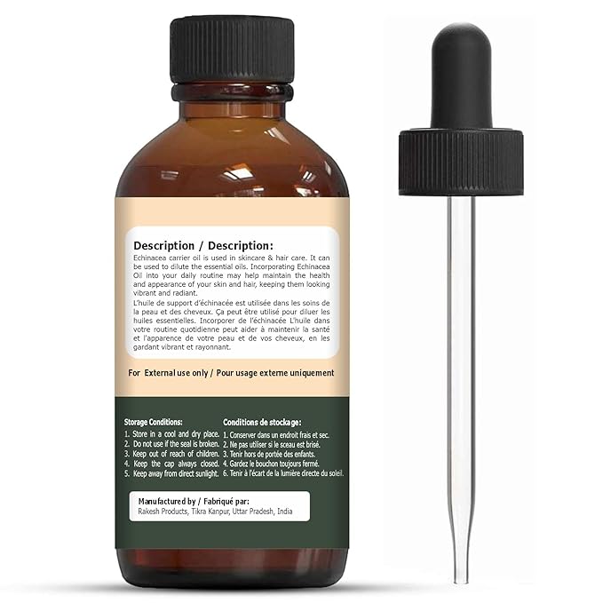 Organic Zing Echinacea (Echinacea Angustifolia) Oil | Carrier Oil for Skincare and Hair Care - 30 Ml