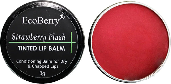 EcoBerry Strawberry Plush Tinted Lip Balm For Natural Pink Lips Dry, chapped Lips | Moisturizing Conditioning Natural SPF | Enriched with Strawberry extracts, Vitamin E & Shea butter 100% Pure, Natural & Handmade, Mineral Oil Free, Preservative Free, Paraben Free | Veg