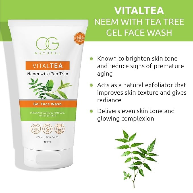 OG BEAUTY Natural Vitaltea Neem With Tea Tree Gel Face Wash - 150 ml
