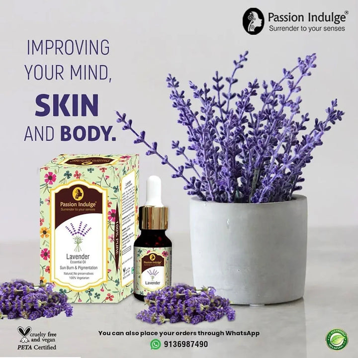 Passion Indulge Natural Lavender Pure Essential Oil, for Acne | Sun Burn | Pigmentation & insect Repellent 10ml