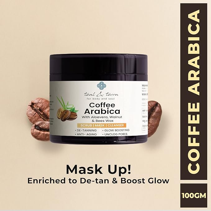 Teal & Terra Coffee Arabica Scrub, Mask & Cleanser - 100 Gms