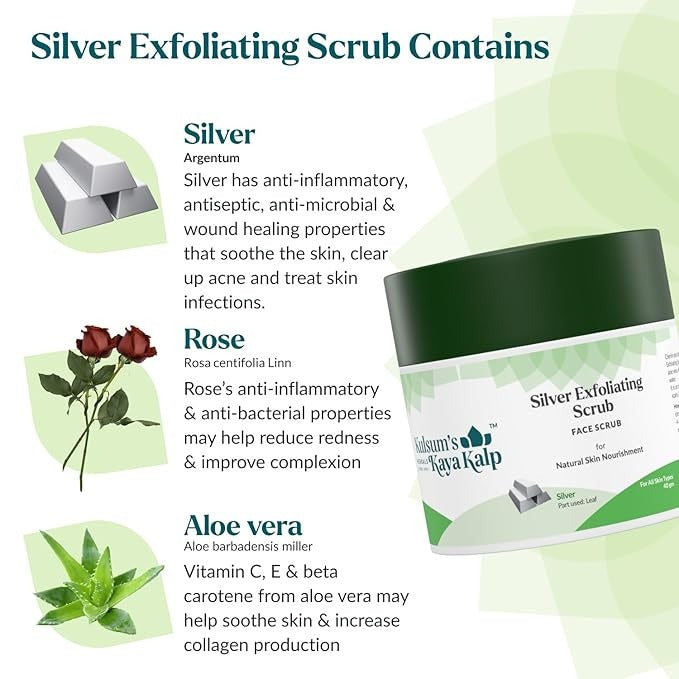 Kulsum's Kaya Kalp Herbals Silver Exfoliating Scrub - 40 gms