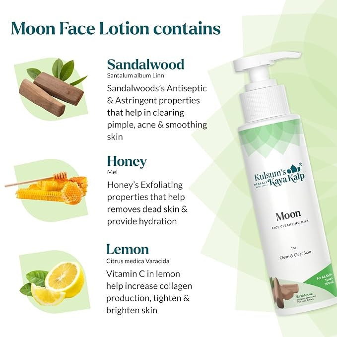 Kulsum's Kaya Kalp Moon Face Cleansing Milk For Clean & Clear Skin - 100 ml