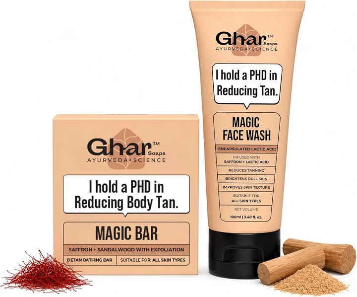 Ghar Soaps Magic De-Tan Face Wash & Sandalwood Saffron Bath Soap 200GM