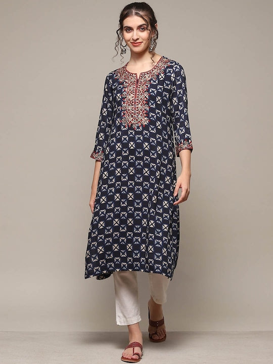 Biba Ethnic Motifs Shibori Dyed Thread Work Yoke Design Kurta