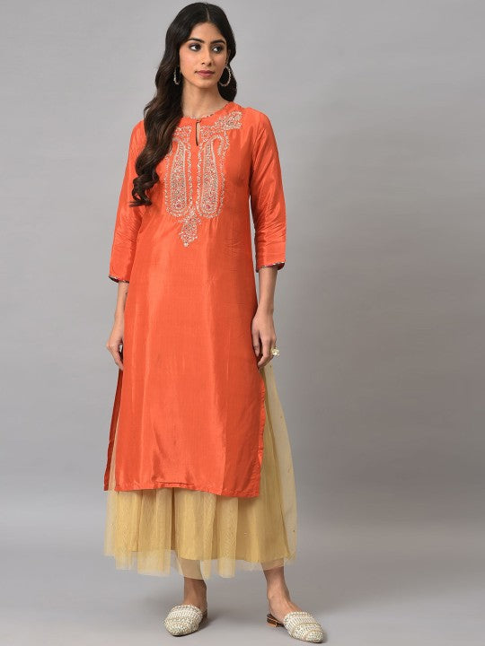 W Women Ethnic Motifs Yoke Design Thread Work Kurta with Skirt