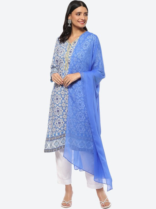 Biba Women Plus size Floral Printed Kurta With Trousers & With Dupatta