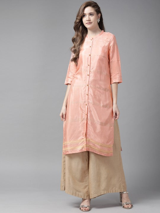 W Women Ethnic Motif Peach-Coloured Printed Straight Kurta