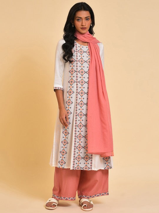 W Orange & Pink Pure Cotton Dupatta