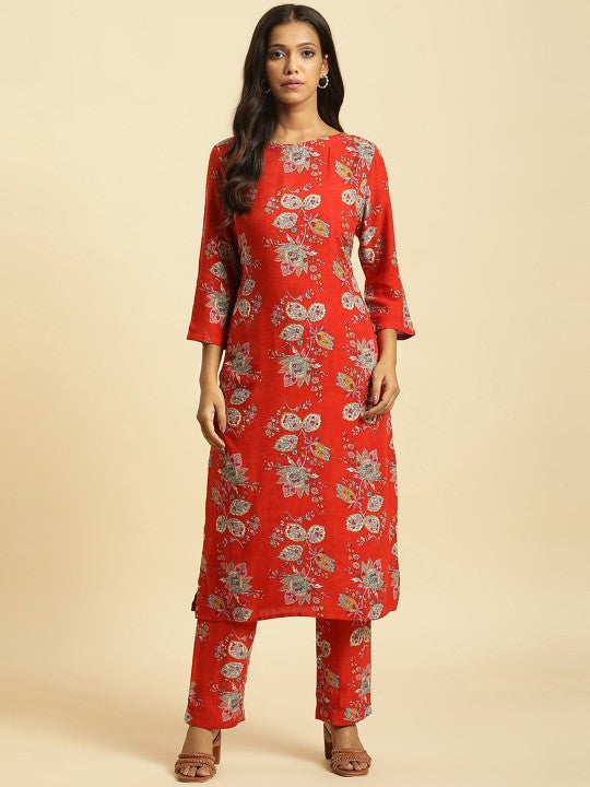 W Floral Printed Kurta with Trousers