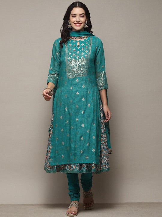 Biba Ethnic Motifs Woven Design A-Line Kurta with Churidar & With Dupatta