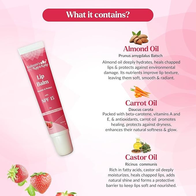 Kulsum’s Kaya Kalp Herbals Strawberry Lip Balm with SPF 15 - 10 gms