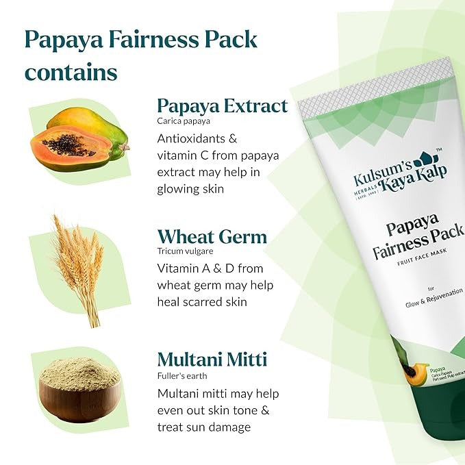 Kulsum's Kaya Kalp Herbals Papaya Fairness Pack For Glow & Rejuvenation - 100 gms