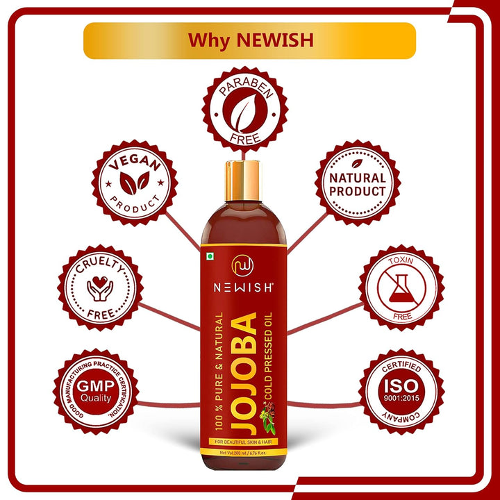 Newish Cold Pressed Jojoba Oil for Skin & Hair Growth - 200 ml