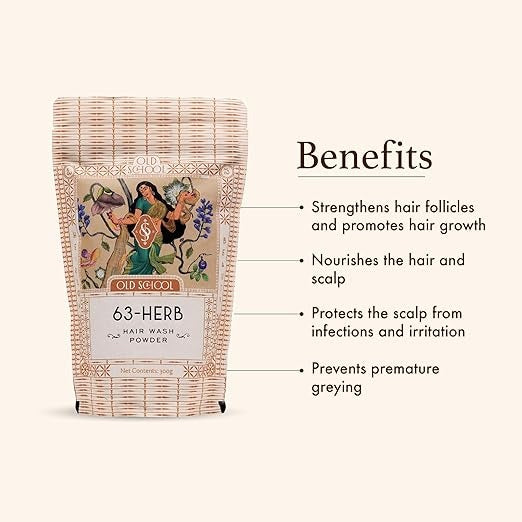 Old School Rituals 63-Herb Hair Wash Powder Natural Shampoo Powder - 300 gms