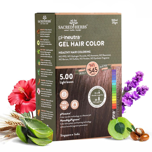 Sacred Herbs Natural Gel Hair Colour for Men & Women (Light Brown 5.00) - 160ml+20gms