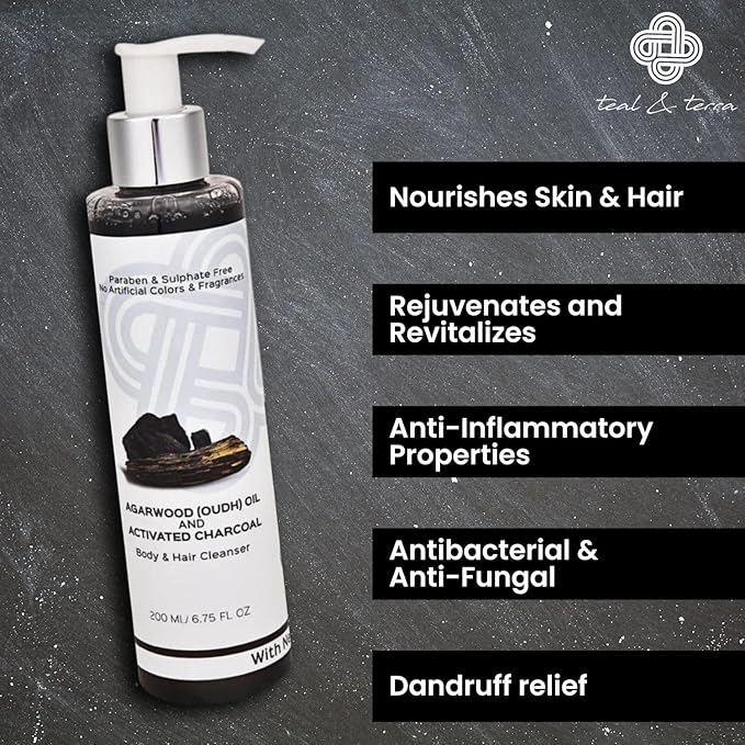 Teal & Terra Agarwood Oil and Activated Charcoal Body and Hair Cleanser - 200 Ml