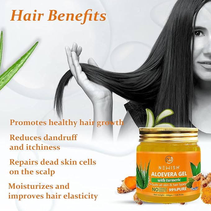 Newish Aloe Vera Gel for Face Skin & Hair with Turmeric Anti-Acne Pure Aloe Vera Gel - 200 gms