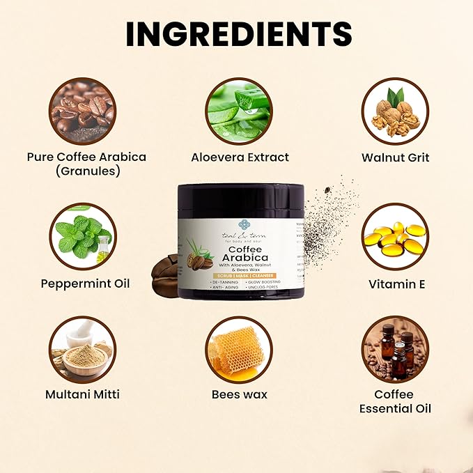 Teal & Terra Coffee Arabica Scrub, Mask & Cleanser - 100 Gms