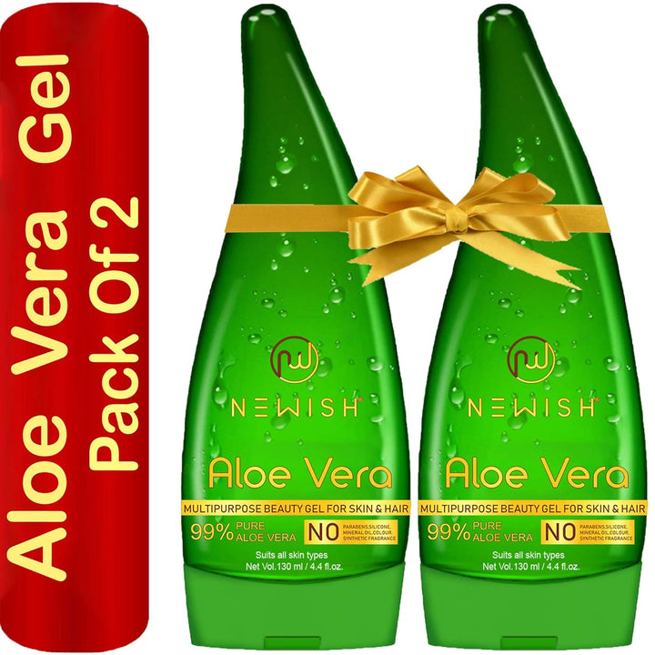 Newish Pure Aloe Vera Gel for Face Skin & Hair - 130 ml (Pack of 2)