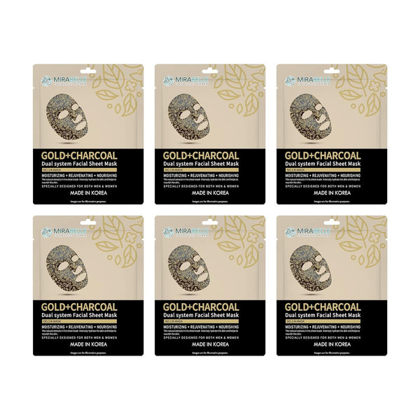 Mirabelle Cosmetics Korea Gold + Charcoal Facial Sheet Mask - 25 ml(Pack of 6)