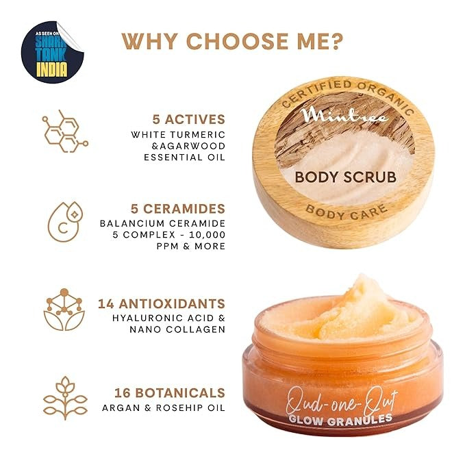 Mintree Organic Oud Sugar Body Scrub with Ceramides & Collagen - 150 gms
