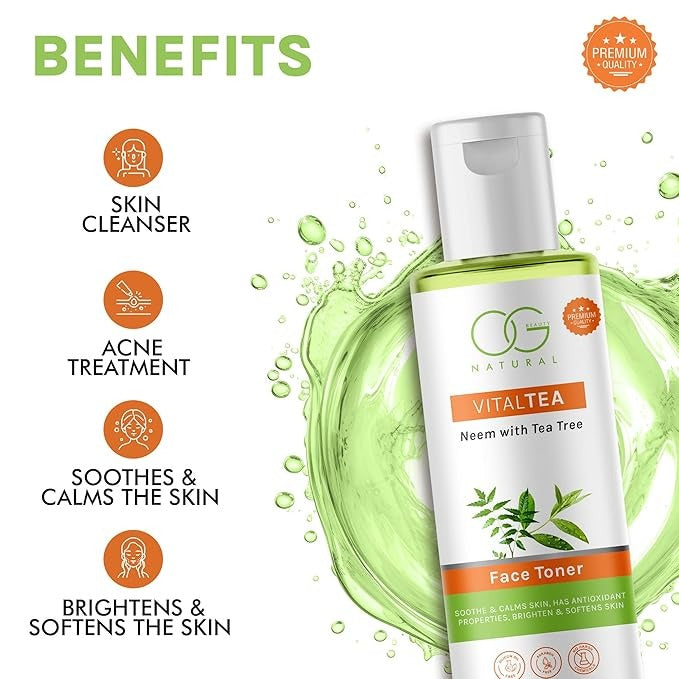 OG BEAUTY Natural VitalTea Neem with Tea Tree Face Toner - 100 ml