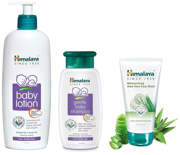 Himalaya Baby Body Lotion & Herbals Moisturizing Aloe Vera Face Wash & Gentle Baby Shampoo Combo