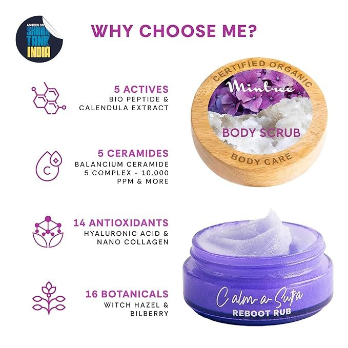 Mintree Organic Calming Sugar Body Scrub with Ceramides & Collagen - 150 gms