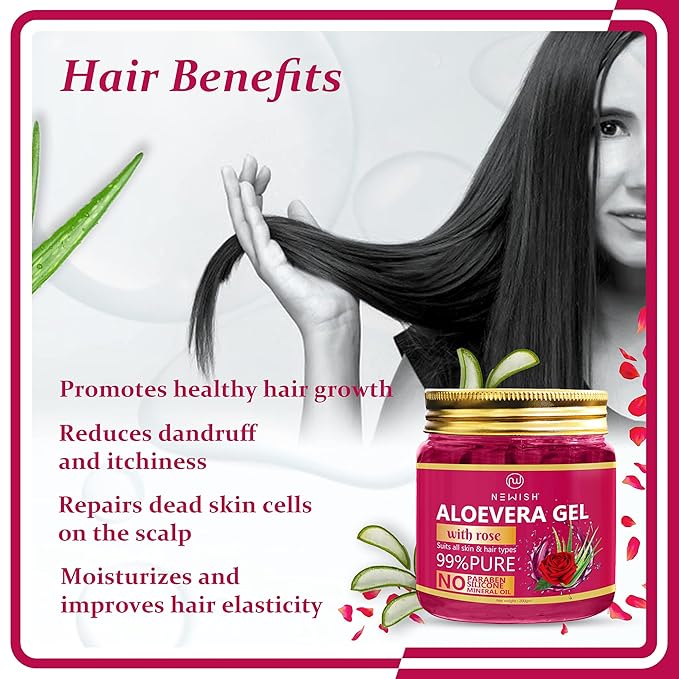 Newish Pure Aloe Vera Gel with Rose for Face & Skin Care - 200 gms