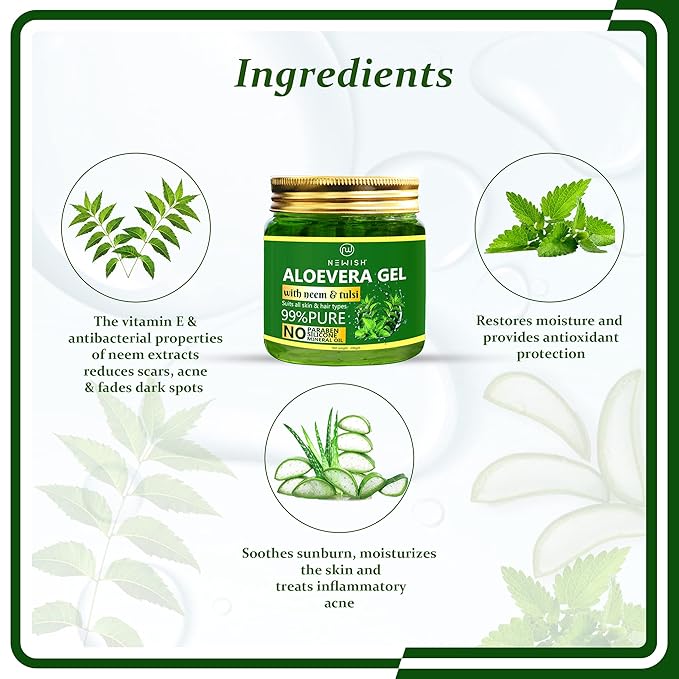Newish Aloe Vera Gel for Face Hair and Skin Moisturizer - 200 gms