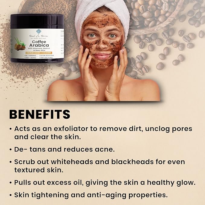 Teal & Terra Coffee Arabica Scrub, Mask & Cleanser - 100 Gms