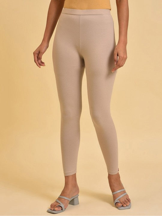 W Beige Mid Rise Ankle-Length Leggings