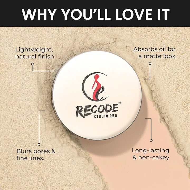 Recode Studio Pro Translucent Matte Setting Powder 12g | Shade 01 | Lightweight Oil-Control Loose Powder for All Skin Types | Long-Lasting, Shine-Free Finish | Pore Minimizer