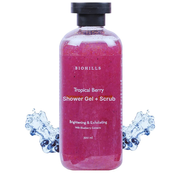 Biohills Tropical berry Shower Gel + Scrub | Nourishing Body Wash For Women & Men | 300ml | 2-in-1 Exfoliating & Hydrating Formula | Blueberry Extract For Soothing Skin | Luxurious Fragrance & Deep Cleansing