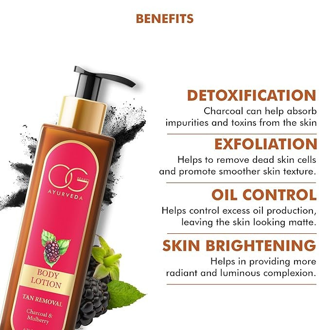 OG BEAUTY AYURVEDA Tan Removal Charcoal & Mulberry Body Lotion - 200 ml