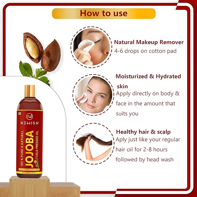 Newish Cold Pressed Jojoba Oil for Skin & Hair Growth - 200 ml